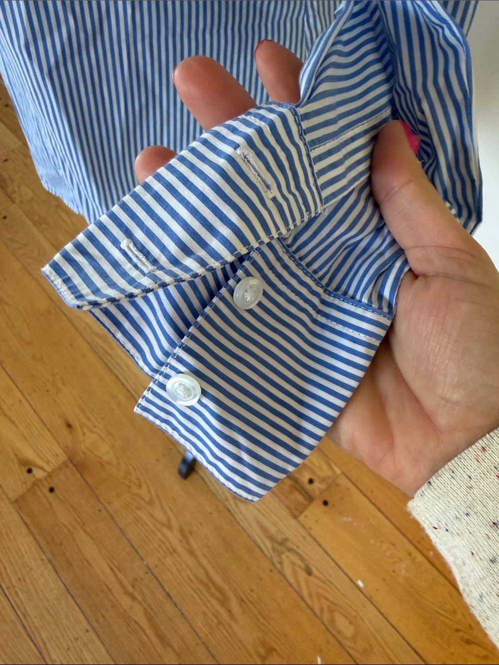 Ann Taylor Blue and White Striped Button-Down Shirt - Picture 2 of 5